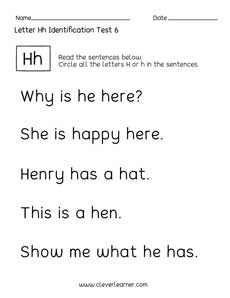 Quality printable worksheets on Letter H identification
