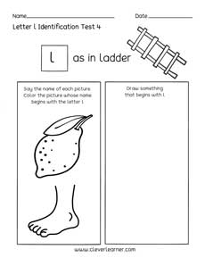 Letter l colouring activity sheets for preschool