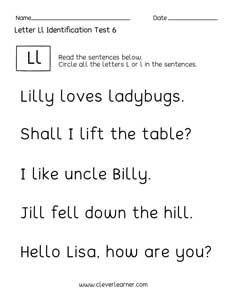 Quality printable worksheets on Letter L identification