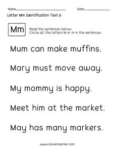Quality printable worksheets on Letter M identification
