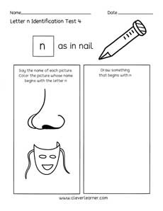 Letter N colouring activity sheets for preschool