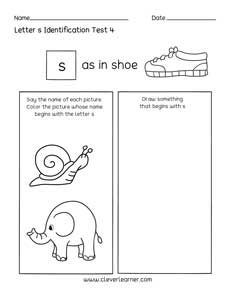 Letter S colouring activity sheets for preschool