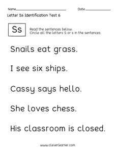Quality printable worksheets on Letter S identification