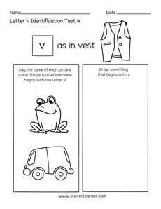 Letter V colouring activity sheets for preschool