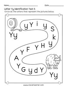 Homeschool pre-K letter Y identification printable