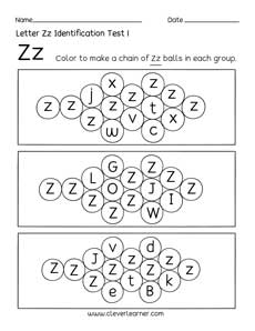 Free letter Z identification sheet for preschool