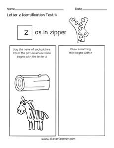 Letter Z colouring activity sheets for preschool