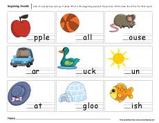 Beginning sounds worksheet for kindergarten children