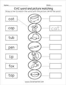 CVC word worksheets for preschool and kindergarten kids Set 1
