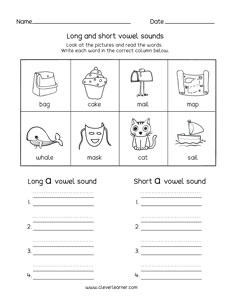 long and short vowel sounds sorting printables for preschool and