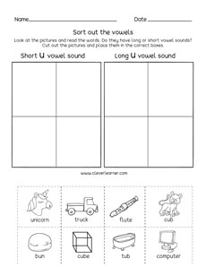 Long and short vowel sounds sorting printables for preschool and