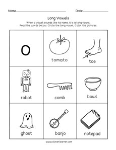 Long vowel o sound activity sheets for preschools
