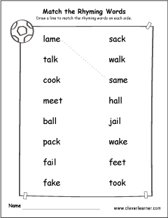 rhyme words activity sheet