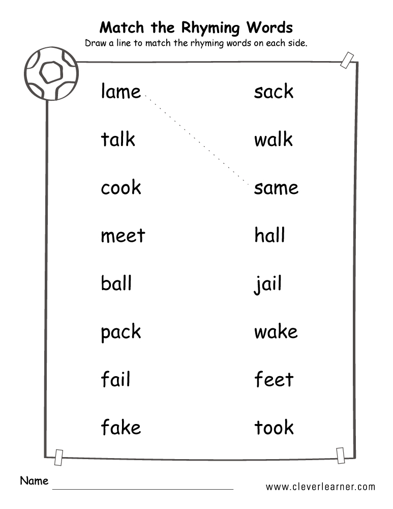 Rhyme Words Matching Worksheets For Kindergarten And Preschool Kids