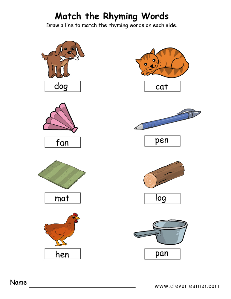Rhyme words matching worksheets for kindergarten and ...