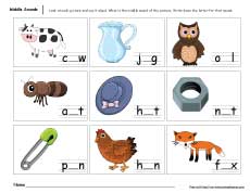 Mid sounds worksheet for kindergarten children