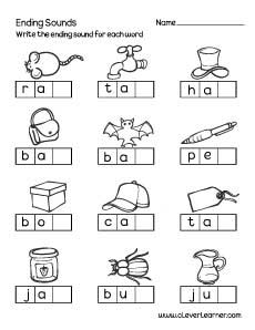 Ending sounds worksheet for preschool