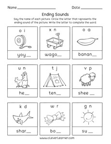 Ending sounds worksheets and printables for preschool and kindergarten kids