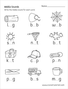 middle sounds picture worksheets for preschools