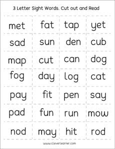 three letter words reading writing and matching worksheets for