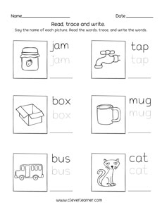 three letter words tracing and writing printable sheets for preschool and kindergarten kids