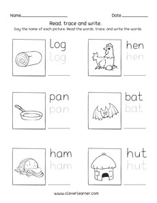 Three letter words tracing and writing printable sheets for preschool