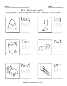 three letter words tracing and writing printable sheets for preschool and kindergarten kids
