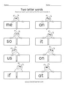 two letter words reading writing and matching worksheets for preschool and kindergarten kids