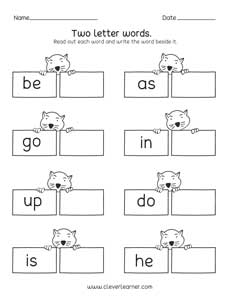 two letter words reading writing and matching worksheets for preschool and kindergarten kids