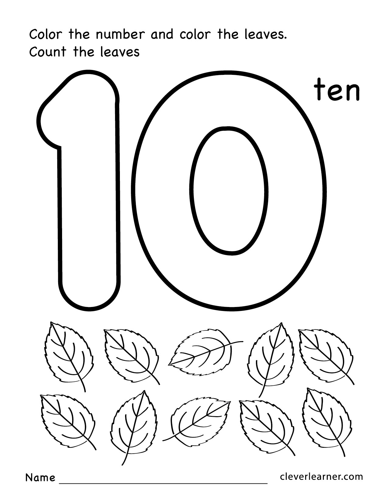 number ten writing counting and identification printable