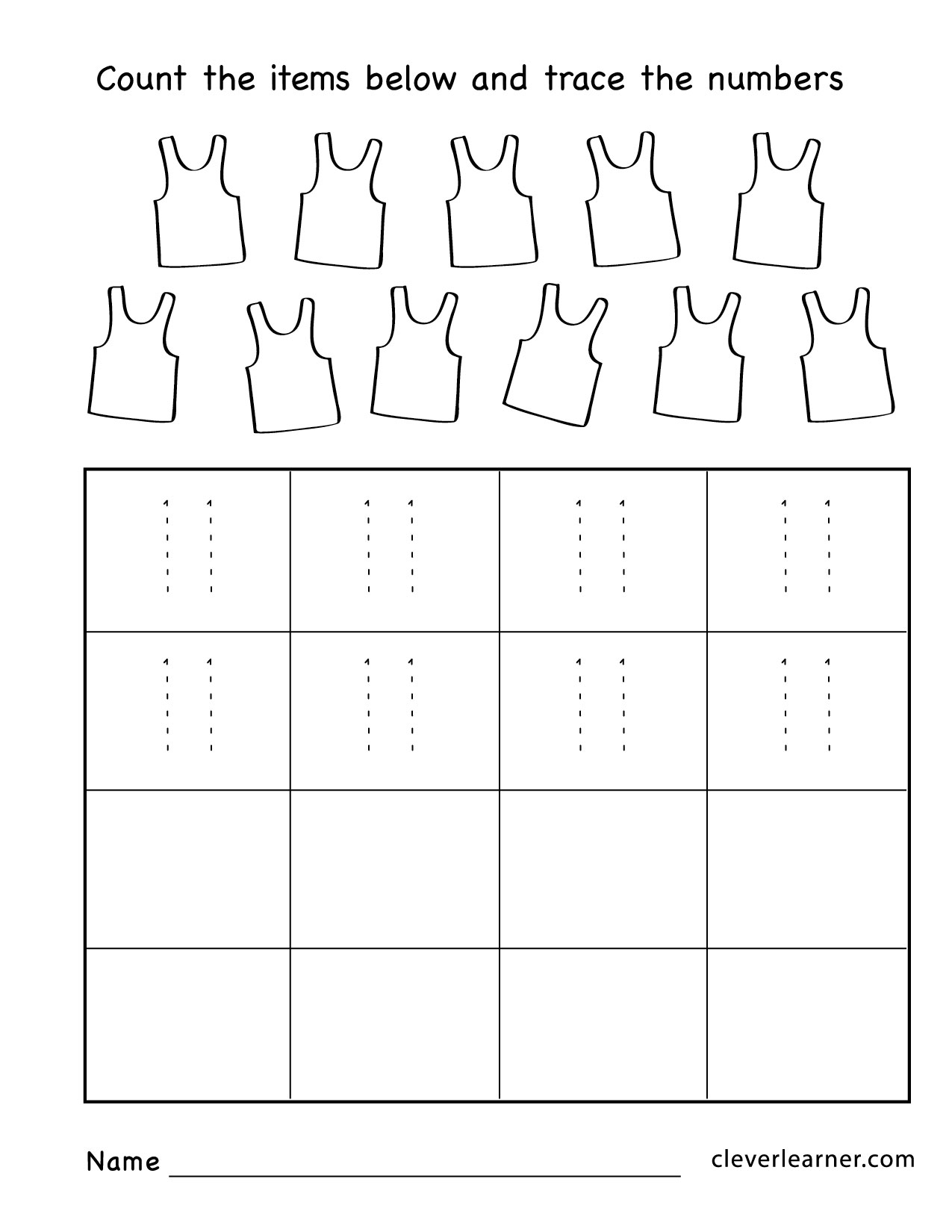 number eleven writing counting and identification printable worksheets
