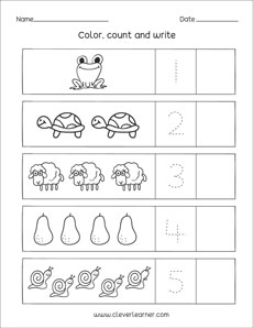 Count and write number activity worksheets for preschool children