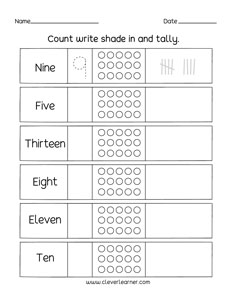 Count and tally worksheet for kindergarten kids