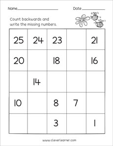 Missing numbers activity sheets homeschool
