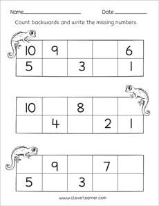 Backwards missing numbers activity sheets