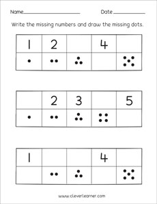 Draw the missing dots and write the missing numbers