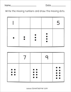 Missing numbers and missing dots worksheets