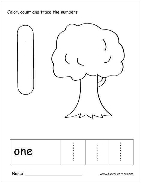 Number One writing, counting and recognition printable worksheets for