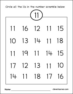 Free number 11 scramble numbers  worksheet