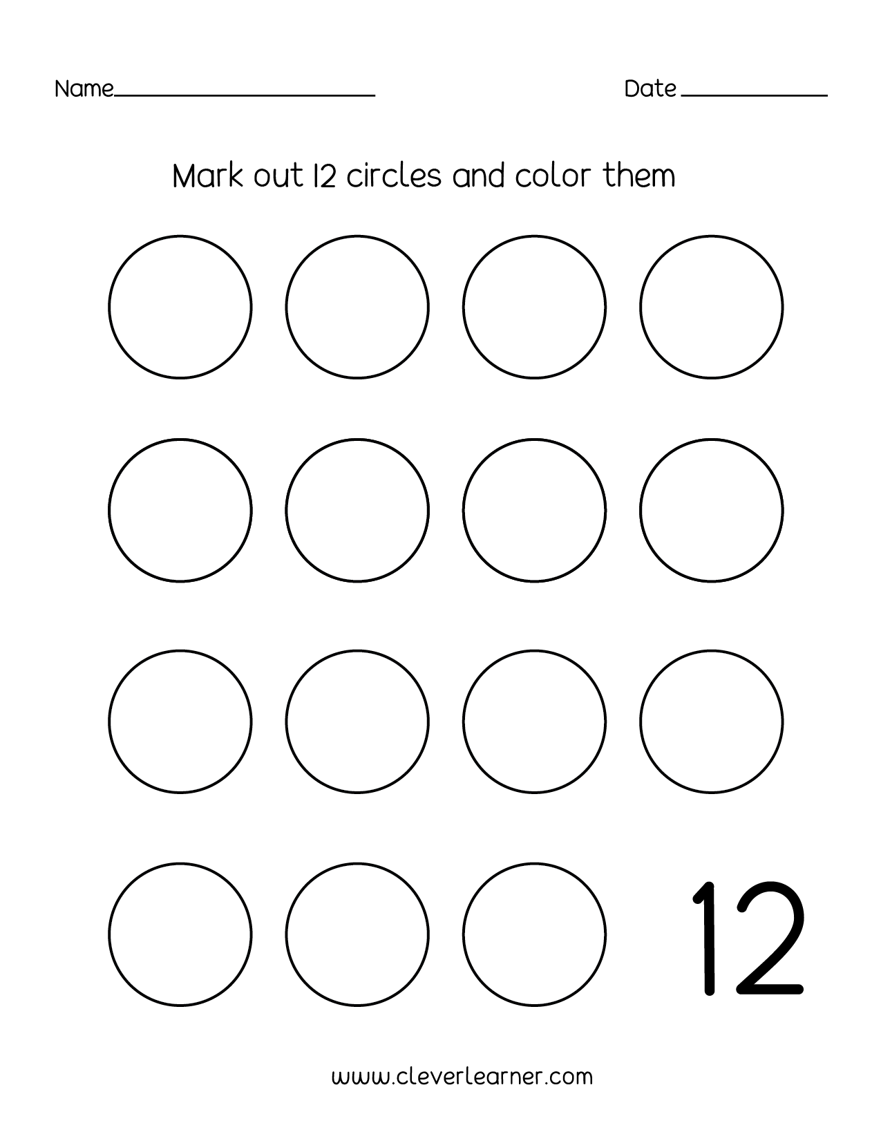 number twelve writing counting and identification printable worksheets