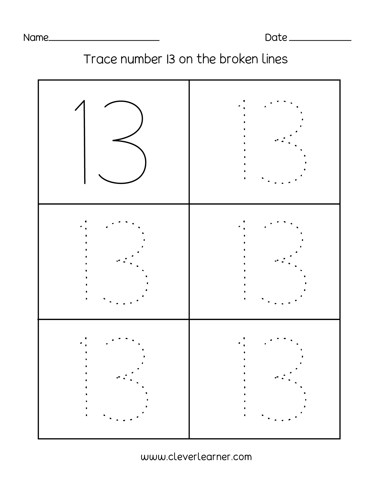 Number 13 Writing Counting And Identification Printable Worksheets For