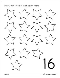 Number 16 writing, counting and identification printable worksheets for ...