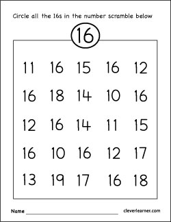 Free number sixteen worksheets for kindergarten