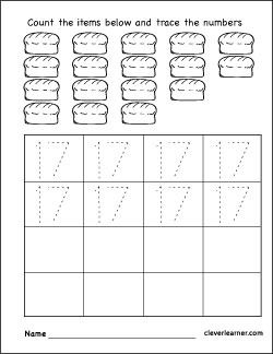 number 17 writing counting and identification printable worksheets for