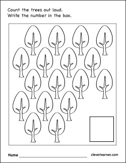 Number 17 writing, counting and identification printable worksheets for