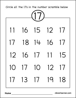 Free number seventeen worksheets for kindergarten