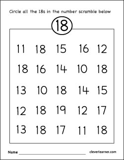 Free number eighteen worksheets for kindergarten