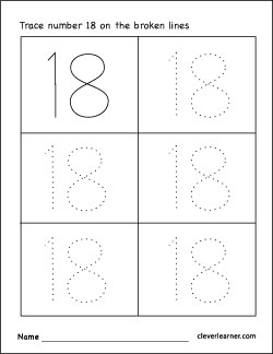 number 18 writing counting and identification printable