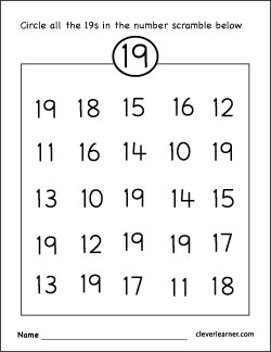Free number nineteen worksheets for kindergarten