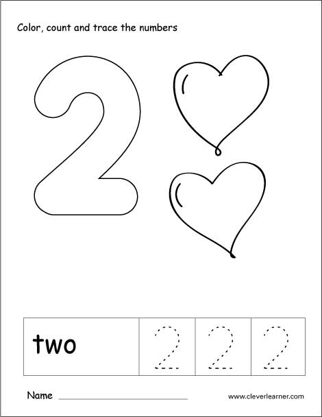 Number two tracing and colouring worksheet for kindergarten